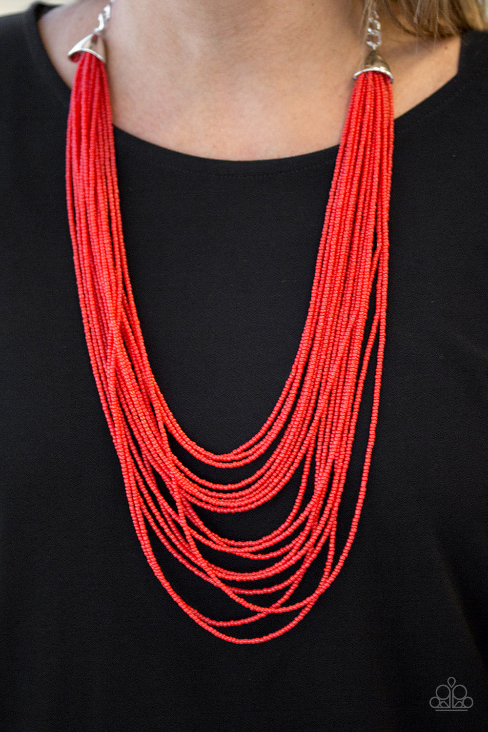 Peacefully Pacific - Red - Necklace - Paparazzi Accessories