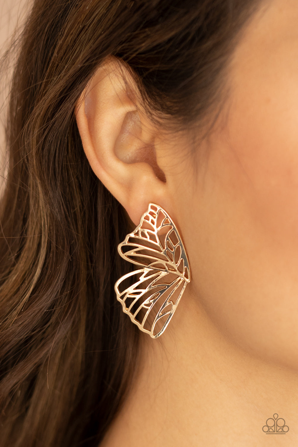 Butterfly Frills - Gold - Earrings - Paparazzi Accessories