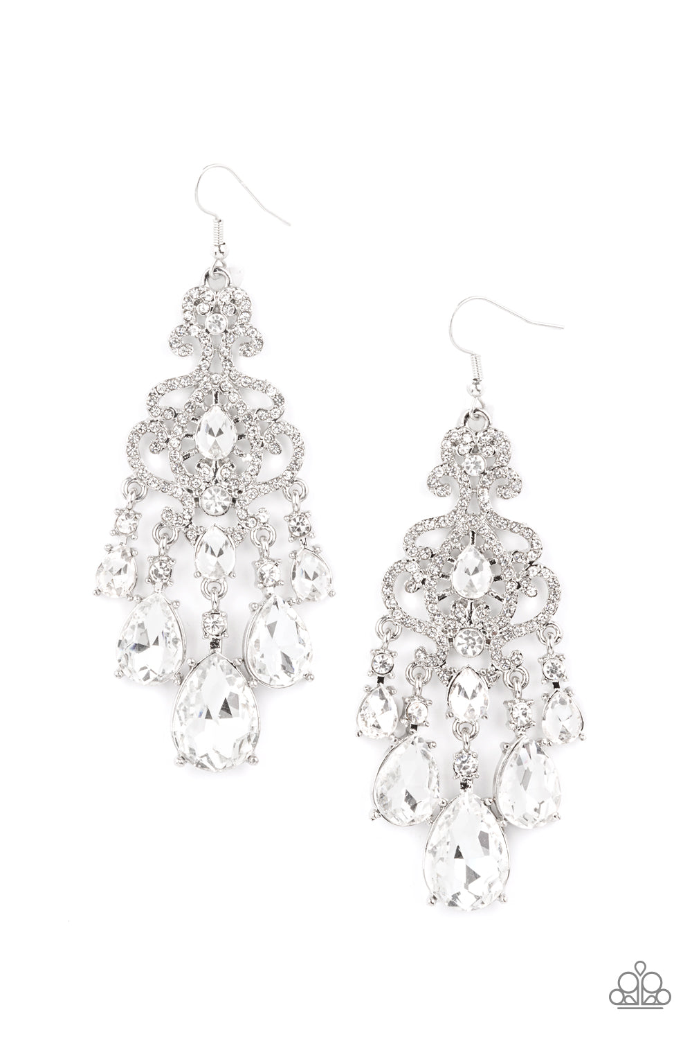 Queen Of All Things Sparkly - White - Earrings - Paparazzi Accessories