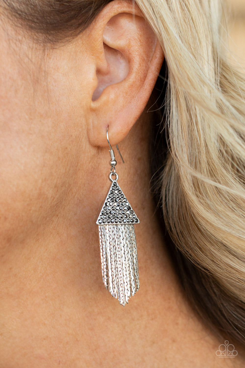 Pyramid SHEEN - Silver - Earrings - Paparazzi Accessories